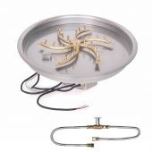 The Outdoor Plus Brass Bullet Electronic Ignition Gas Fire Pit Burner Kit with Round Bowl Pan