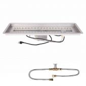 The Outdoor Plus Stainless Steel Linear Bullet Electronic Ignition Gas Fire Pit Burner Kit with Bowl Pan