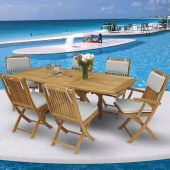Royal Teak Collection P13 7-Piece Teak Patio Dining Set with 60/78x35-Inch Rectangular Expansion Table & Sailor Folding Chairs