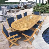 Royal Teak Collection P15 9-Piece Teak Patio Dining Set with 72/96-Inch Oval Expansion Table & Sailmate Sling Folding Chairs