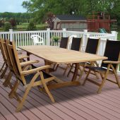 Royal Teak Collection P27 9-Piece Teak Patio Dining Set with 84/102/120x43.5-Inch Double Leaf Rectangular Expansion Table & Florida Sling Reclining Chairs
