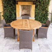 Royal Teak Collection P41 5-Piece Teak Patio Dining Set with 60-Inch Round Drop Leaf Table & Helena Full-Weave Wicker Chairs