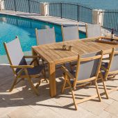 Royal Teak Collection P75 9-Piece Teak Patio Dining Set with 96x44-Inch Rectangular Table & Florida Sling Reclining Chairs