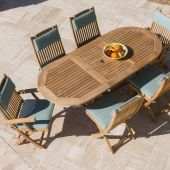 Royal Teak Collection P9 7-Piece Teak Patio Dining Set with 60/78-Inch Oval Expansion Table & Sailor Folding Chairs