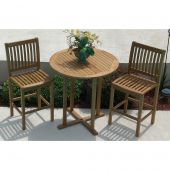 Royal Teak Collection P97 3-Piece Teak Patio Conversation Set with 39-Inch Round Bar Table & Classic Bar Chairs