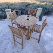 Royal Teak Collection P98 5-Piece Teak Patio Conversation Set with 39-Inch Round Bar Table & Classic Bar Chairs