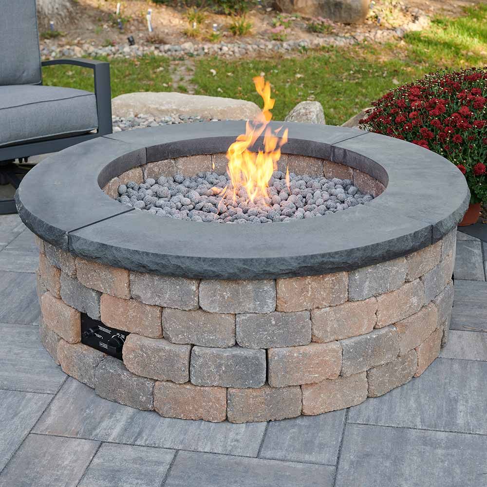 Lakeview Abbey Bay Block 52-Inch Round Propane Gas Fire Pit Kit with  42-Inch Crystal Fire Burner - SC-BRON52-K