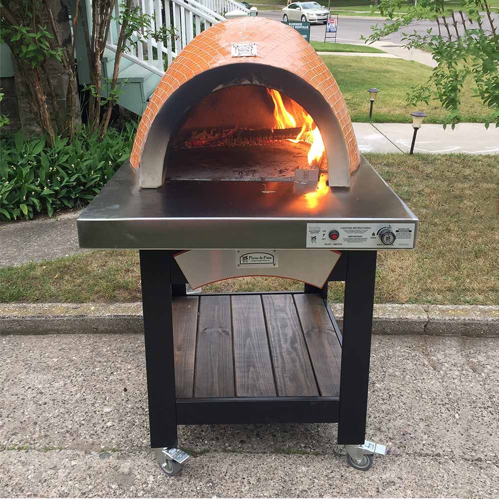 HPC Fire FDP-FORNO-EI Forno Dual Fuel Wood & Gas Countertop Glass Tile  Pizza Oven on Cart