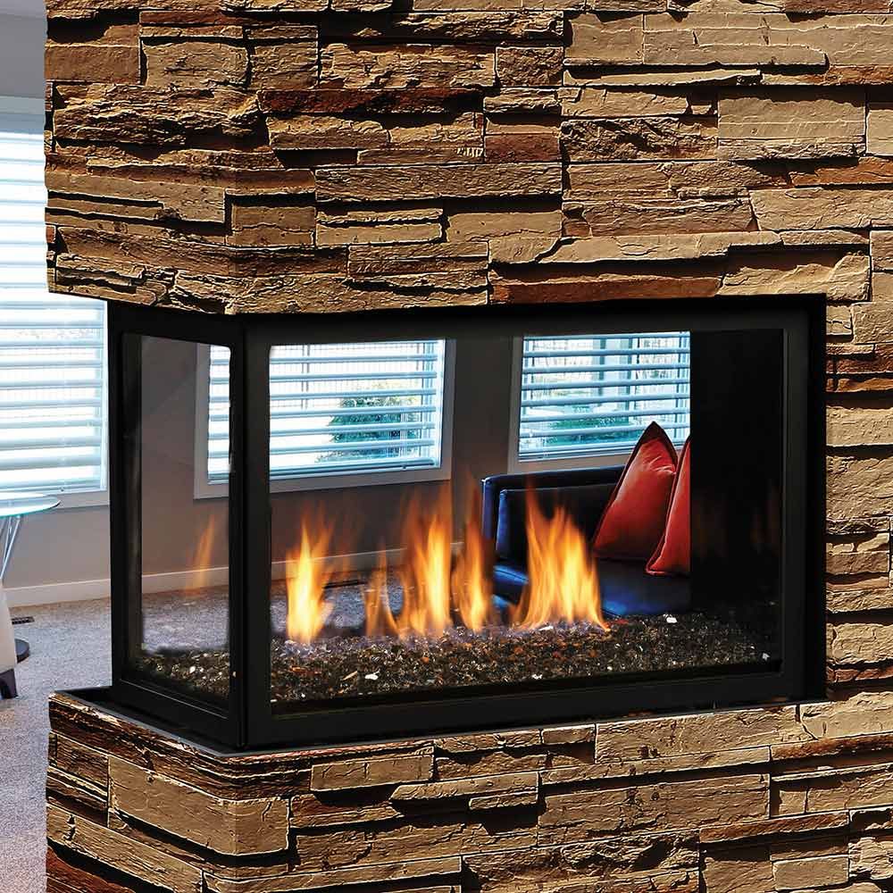 Kingsman MCVP42NE Clean View Direct Vent Peninsula GAS Fireplace in in Black, Natural Gas, Intermittent Pilot Ignition, 6-Piece Driftwood Log Set