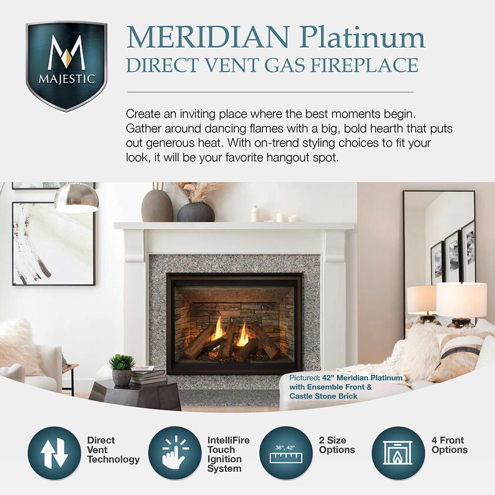 Majestic Meridian Platinum 36 Inch Direct Vent Natural Gas Fireplace With Black Manor Overlap 2591