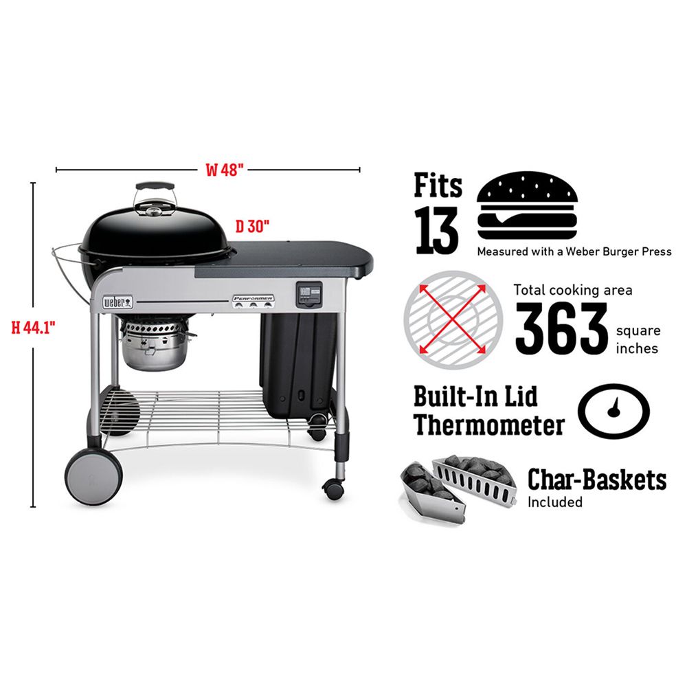 Weber Performer Premium Freestanding Charcoal Grill with Prep Area, 22-Inch  (WEB-15401001)